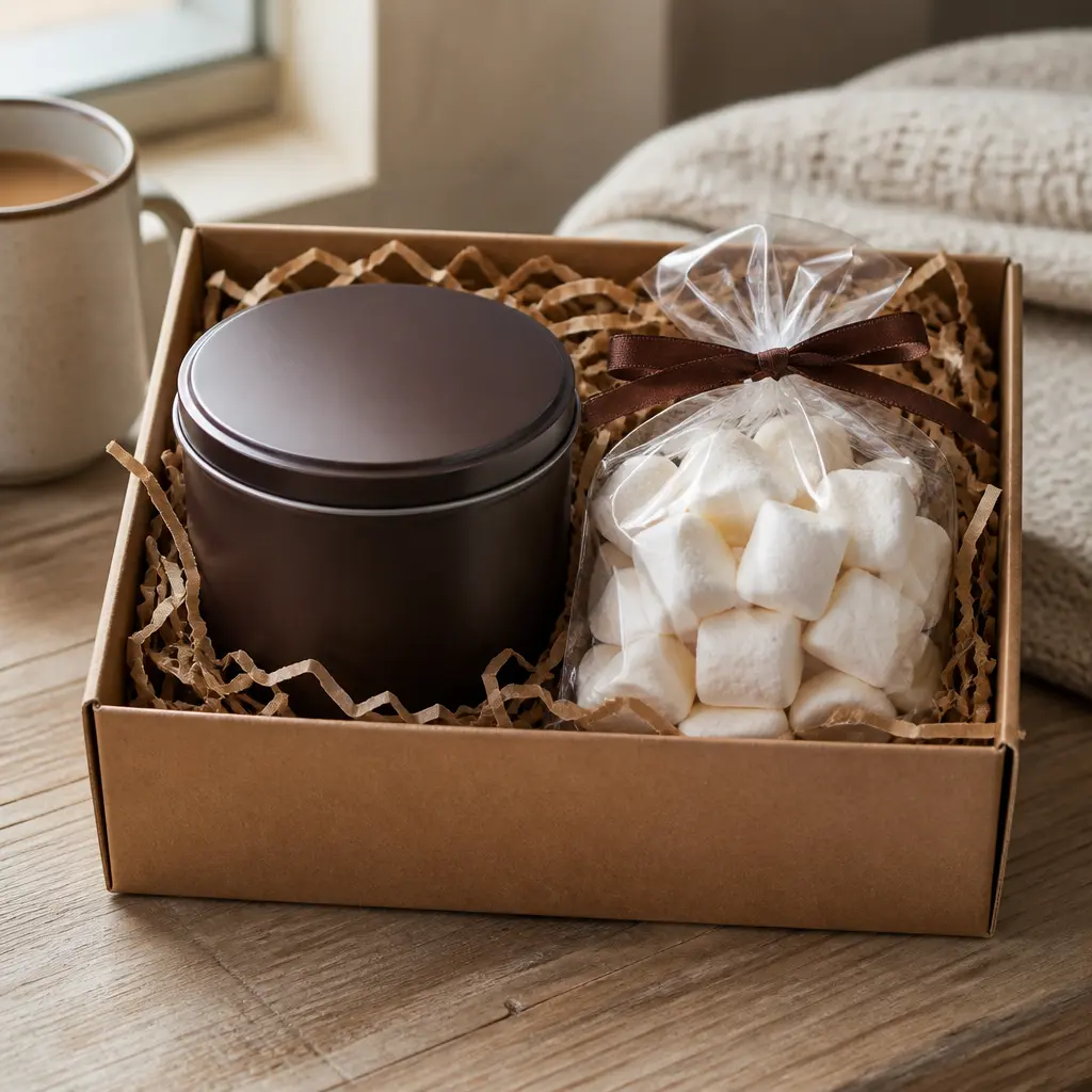 Gourmet Hot Cocoa Kit — It covers the whole gesture in one box: good cocoa, marshmallows, maybe a peppermint stick, nothing to assemble yourself. Cheap