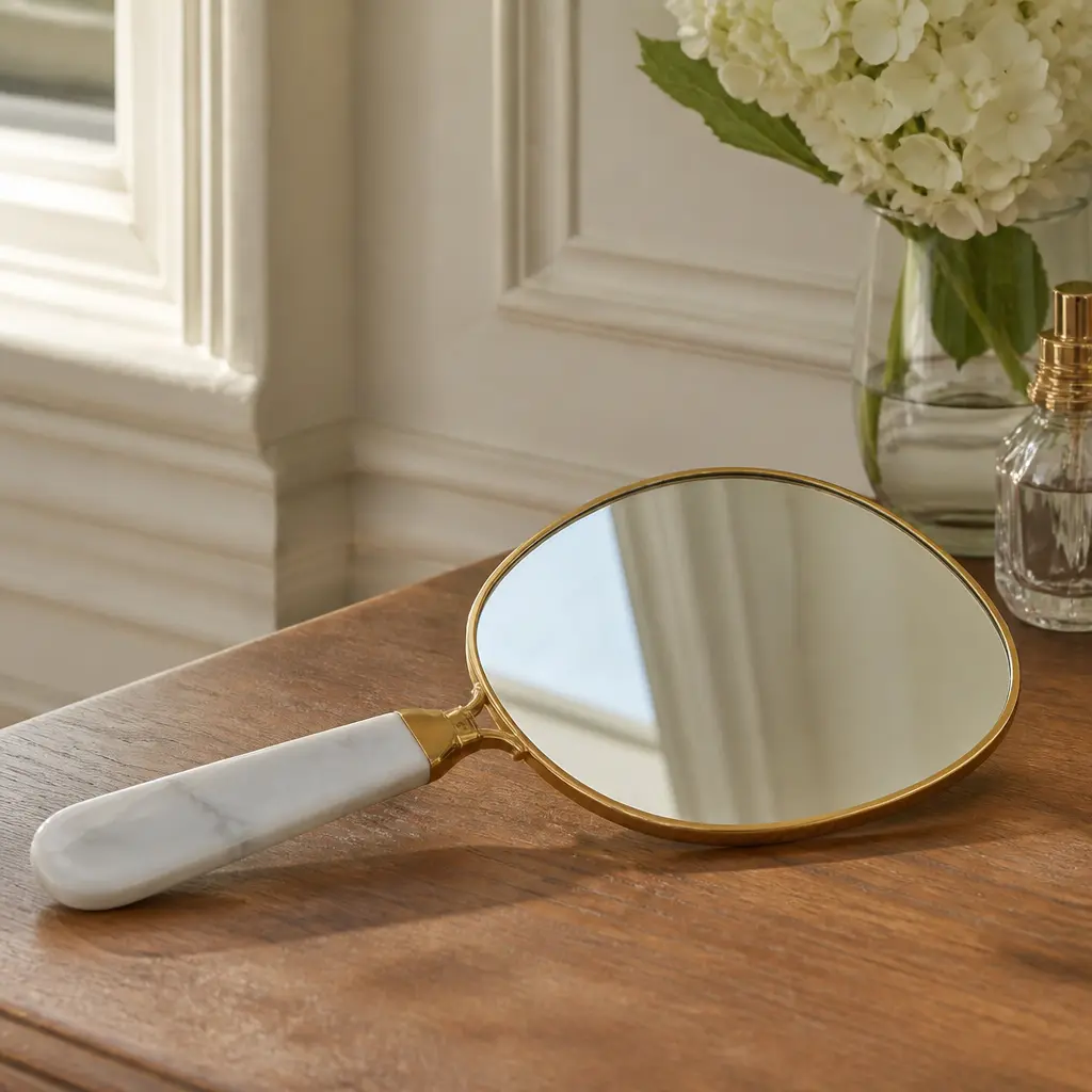 Marble Hand Mirror — Her vanity has a lot of plastic on it. Cheap christmas gift ideas