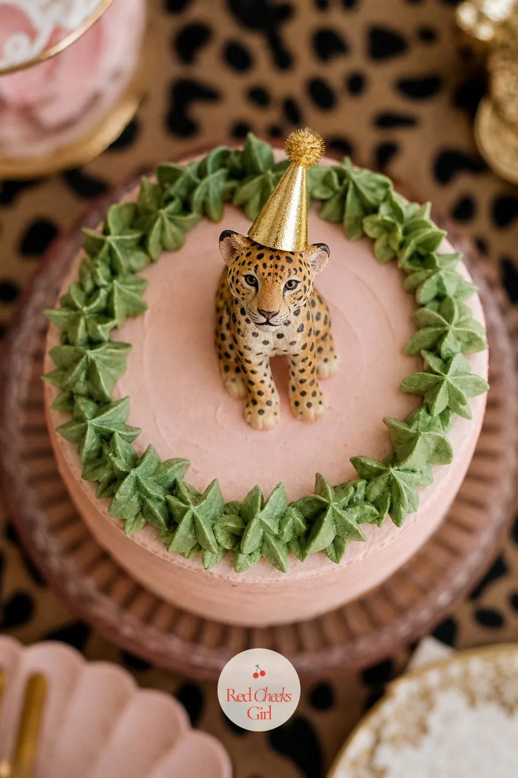 Cake Topper: Big Cat in a Gold Party Hat — A plain cake needs one small joke sitting on top of it, and a hand painted spot pattern is not always worth the