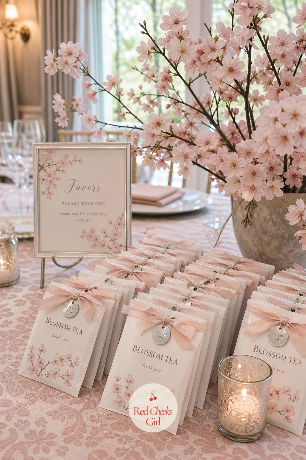 Blossom Tea Favors — The last thing guests pick up on the way out is small enough to fit a coat pocket, meant to be opened at home days later, not at the