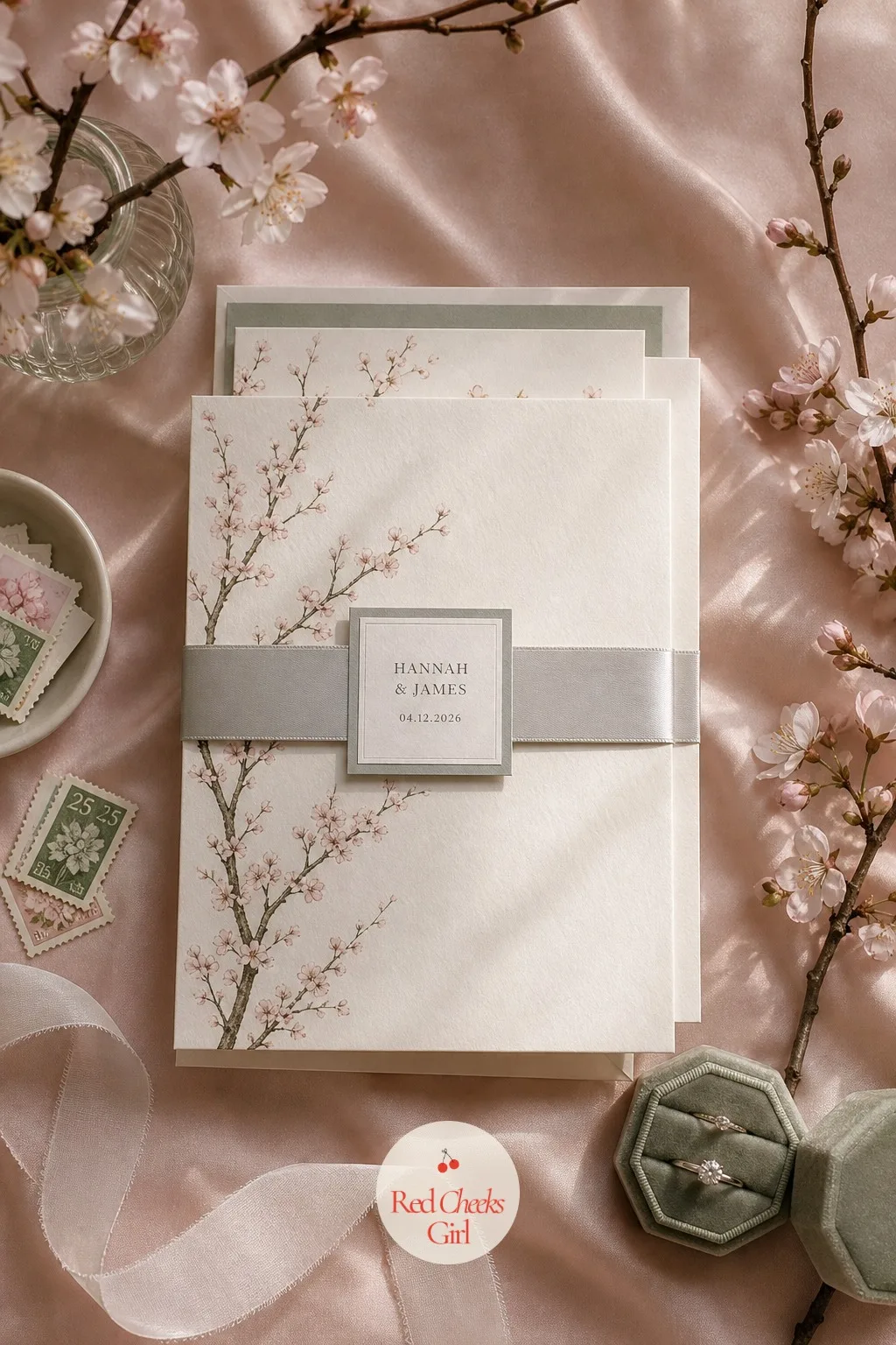 The Invitation Suite — Before any of this, the invitation is the first thing a guest holds, and it has to promise the whole day in one small card. Cherry