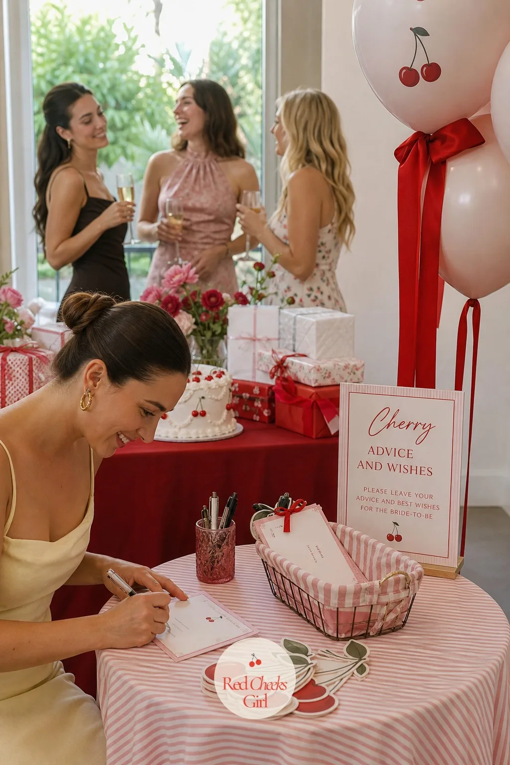 Cherry Advice And Wishes Station — She will have plenty of gifts by the end of the afternoon, but words are the thing she keeps longest. Cherry bridal shower