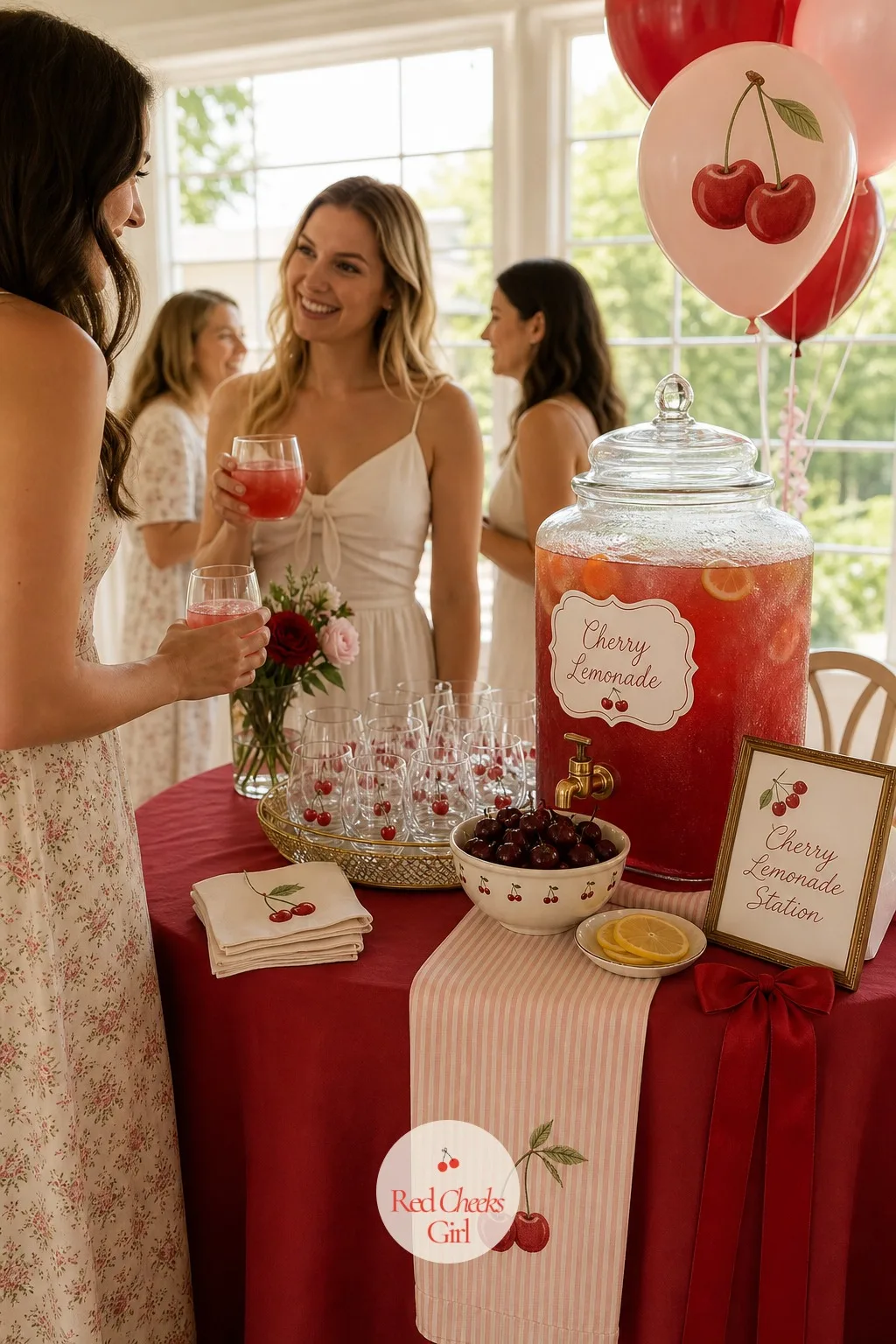 Cherry Lemonade Station — Something cold and pink that every guest can drink regardless of what is in her glass matters more than people admit. Cherry bridal