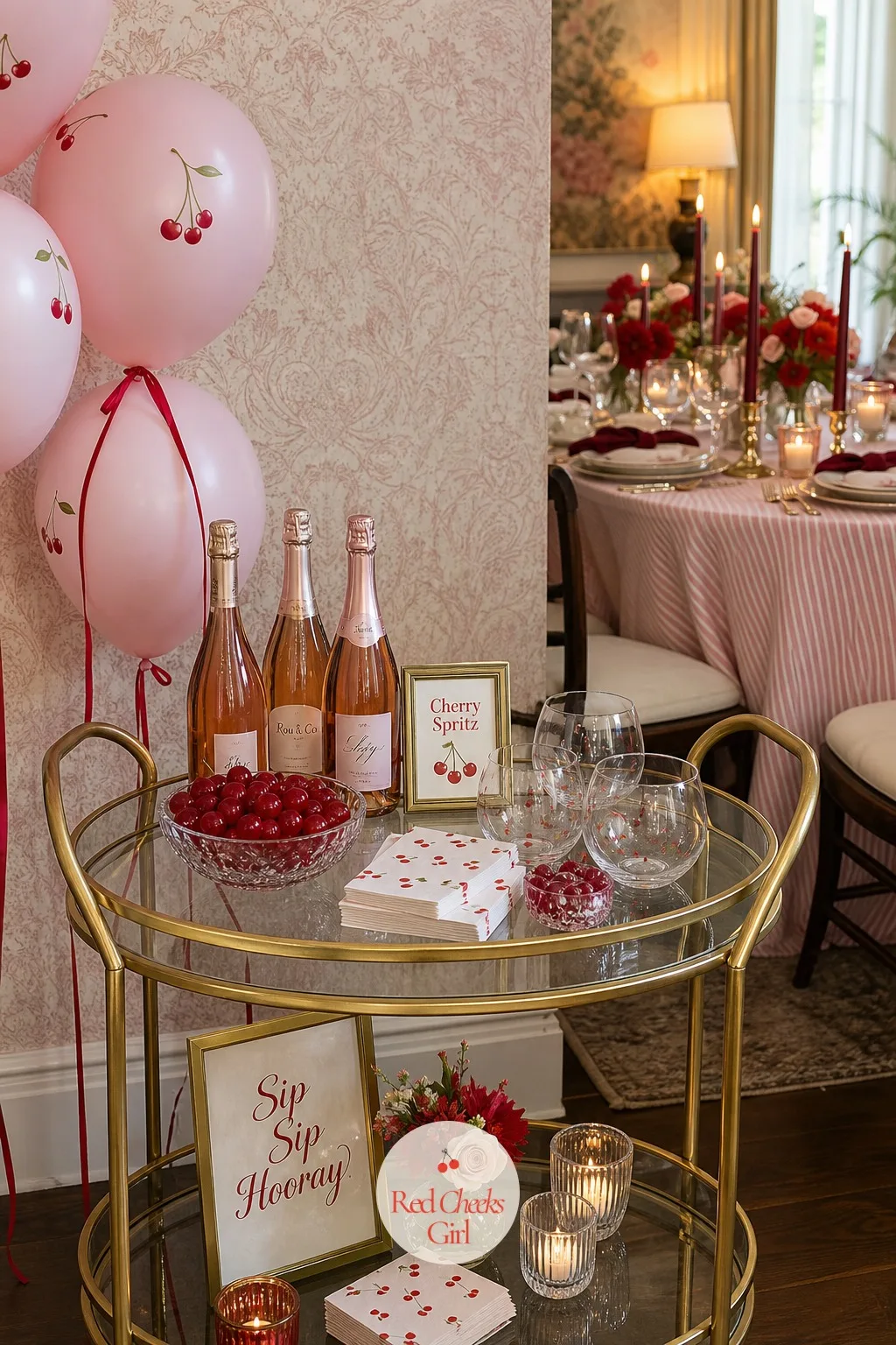 Cherry Spritz Cocktail Bar — For the guests who want a little more sparkle than lemonade, a small spritz bar off to one side covers it without turning the