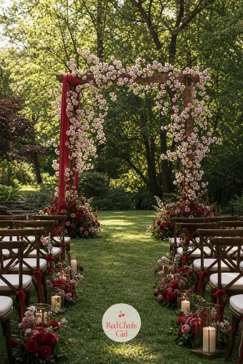 The Cherry Blossom Ceremony Arch — A bare arch at the front of a ceremony can look like an afterthought, especially if the venue already has good bones. Cherry