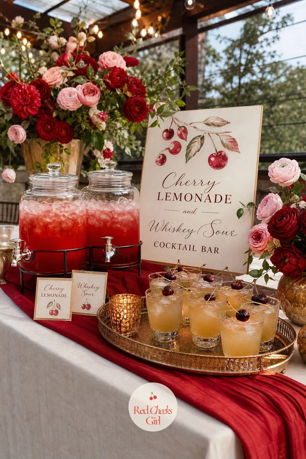 A Cherry Lemonade And Cocktail Bar — A bar that only pours wine and beer misses an easy chance to carry the theme straight into guests' hands. Cherry red