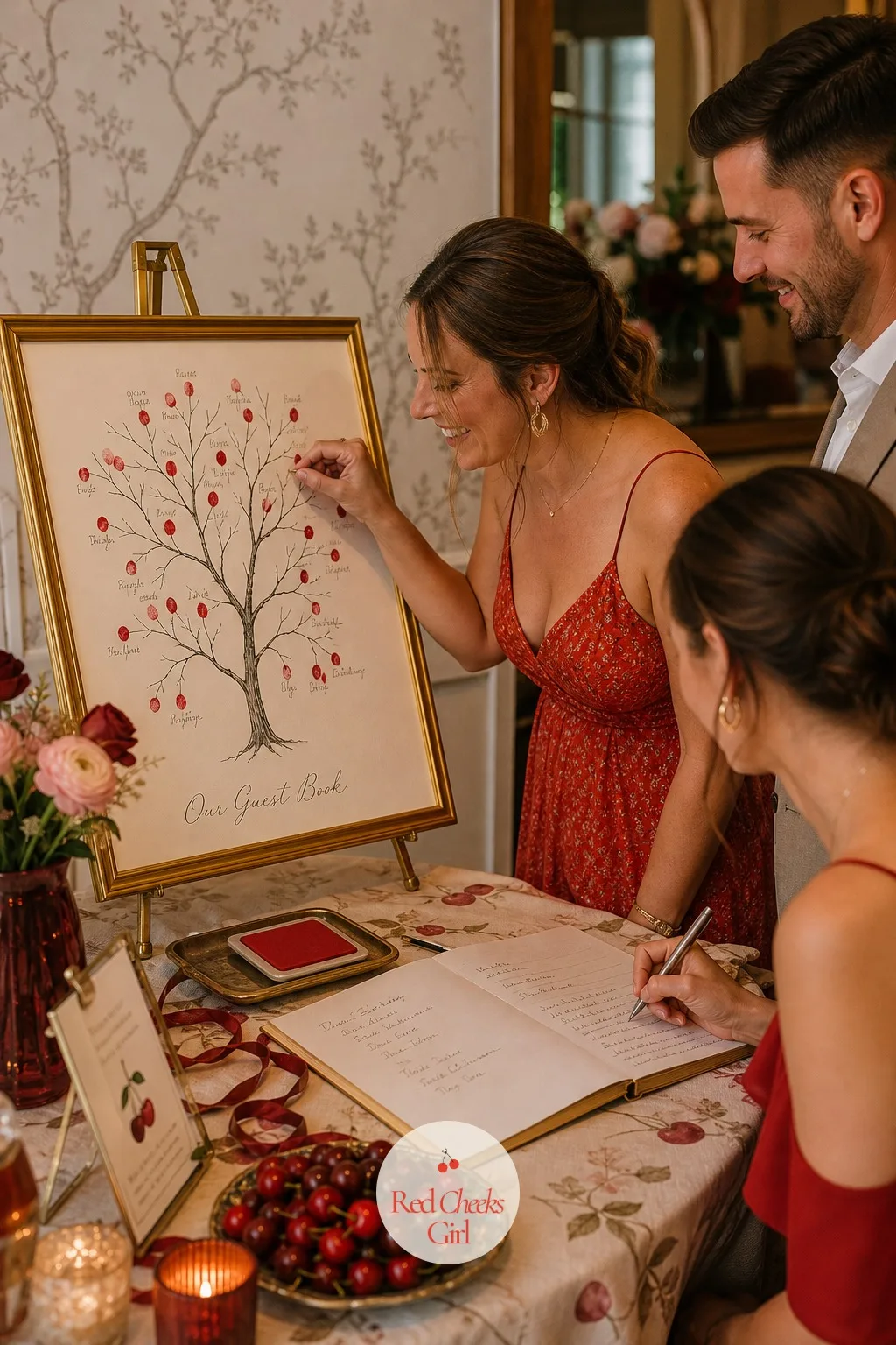 A Fingerprint Cherry Tree Guest Book — A page of signatures gets tucked in a drawer and rarely opened again. Cherry red wedding