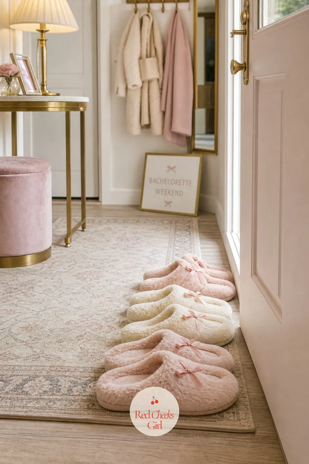 Fuzzy Slippers Lined Up by the Door — Bare feet on a cold floor by midnight take the edge off any room, however good it looks. Chill bachelorette party ideas