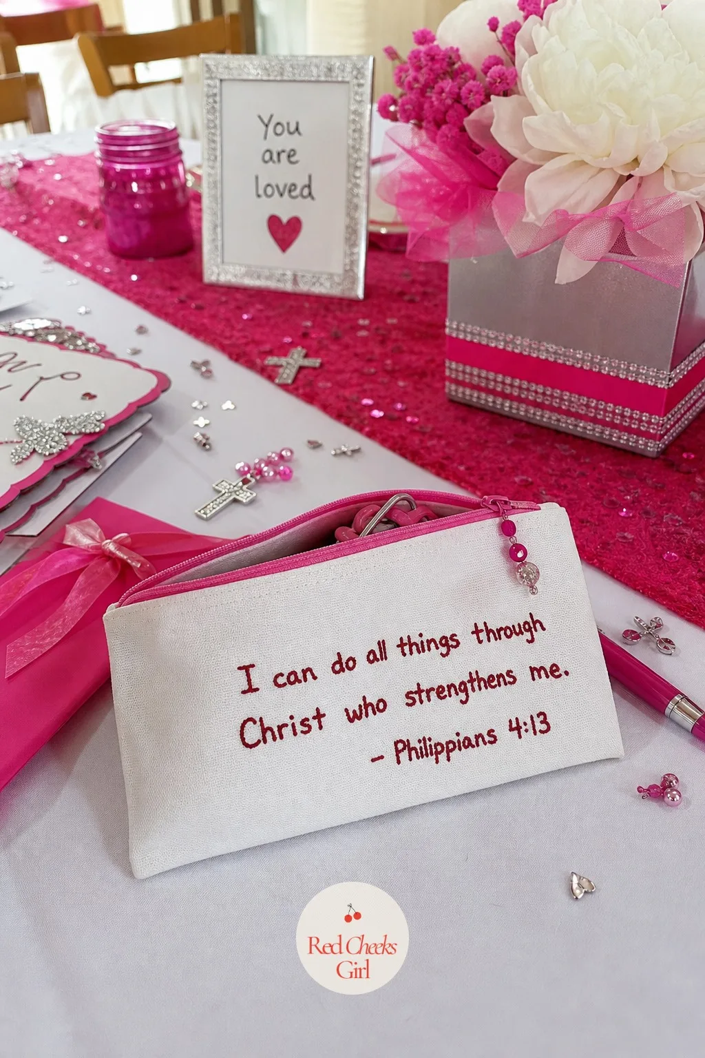 Hand-Stitched Verse Zipper Pouches — A pouch is the rare add-on that actually gets used daily, tucked into a purse for coins, lip balm, or a rosary, which