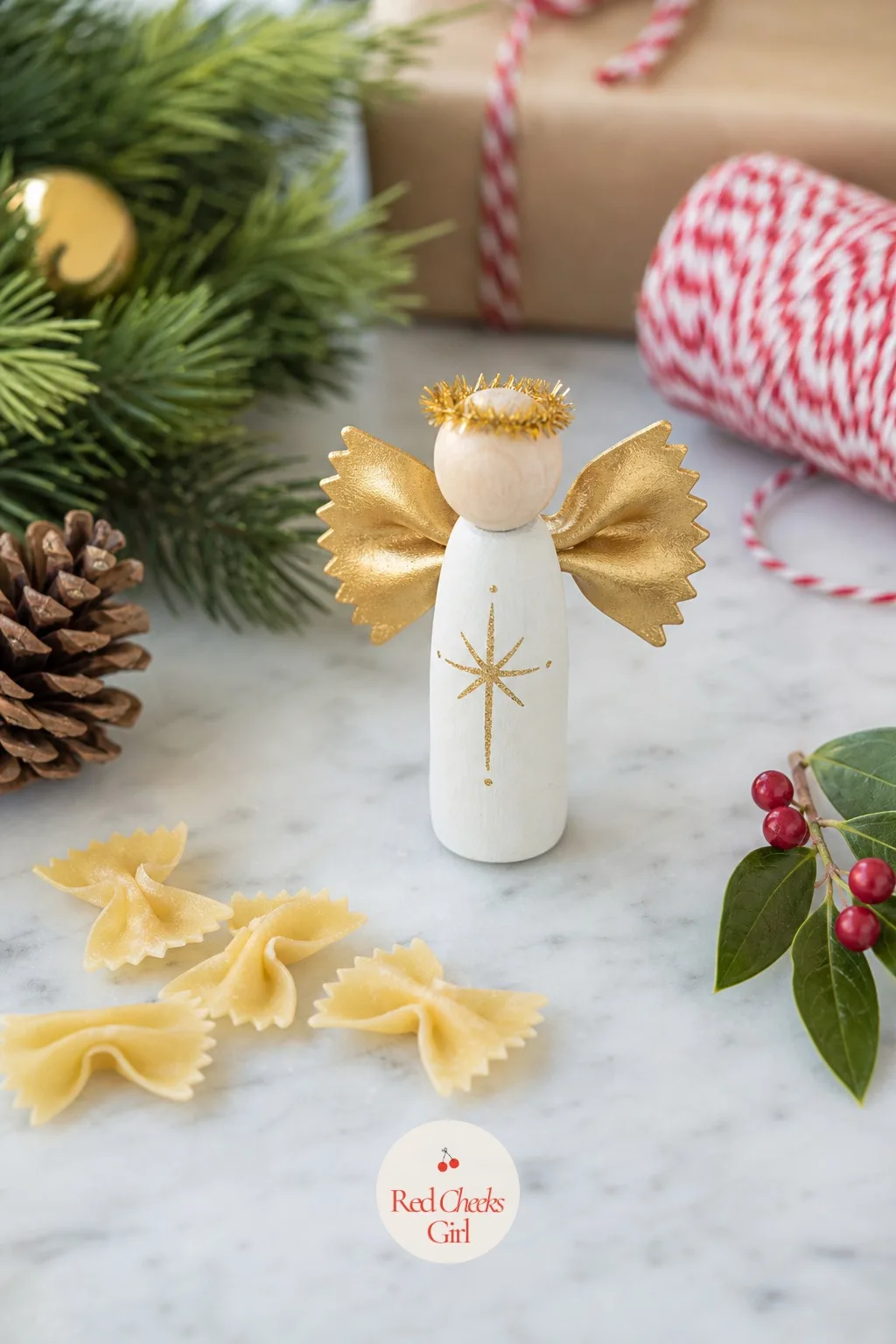 Pasta Bow Tie Angel — For the box of pasta sitting half used at the back of the cupboard, farfalle makes a wing with almost no effort. Christmas angel crafts