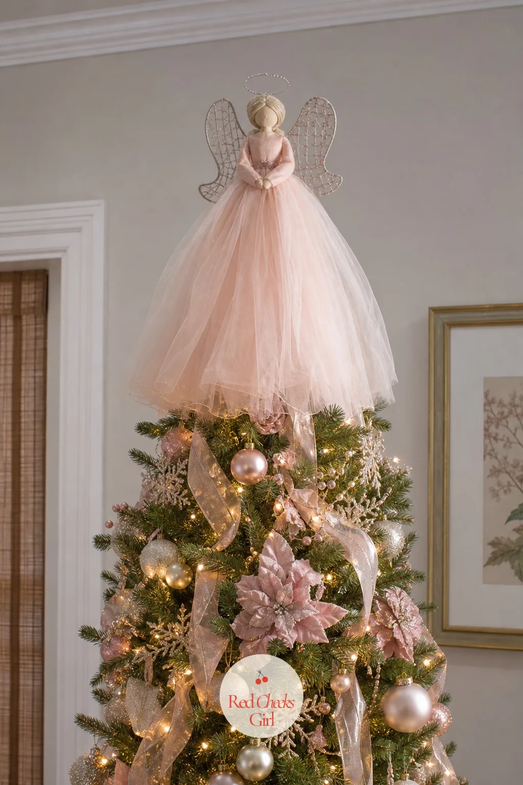 Tulle Draped Wire Topper Angel — For the tall tree in the front window, the one meant to be seen from the street, a paper topper can look a little thin.