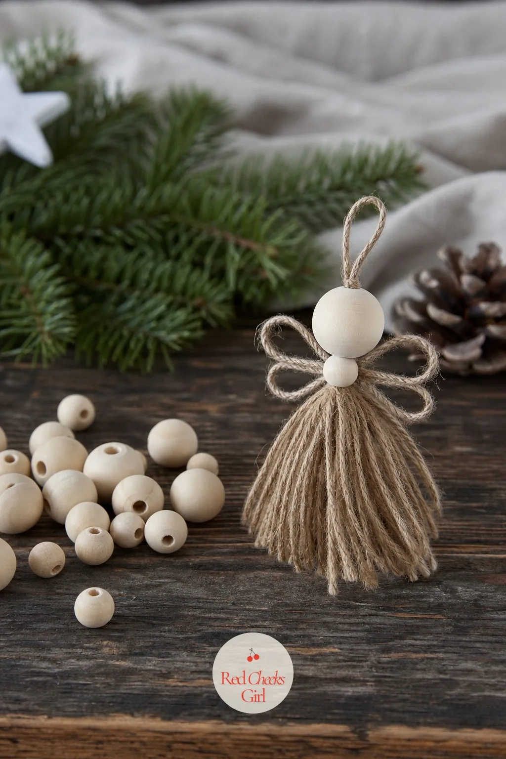 Wooden Bead and Twine Angel — If felt feels too soft for your tree, this one swaps fabric for wood and reads almost Scandinavian. Christmas angel crafts