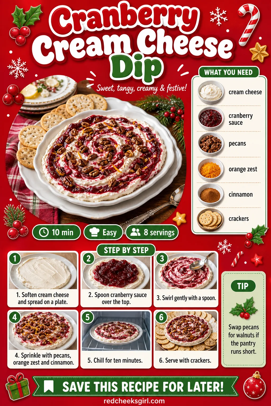 Cranberry Cream Cheese Dip Recipe Card printable sheet — Printable recipe card for Cranberry Cream Cheese Dip, ready to save or print. Christmas party