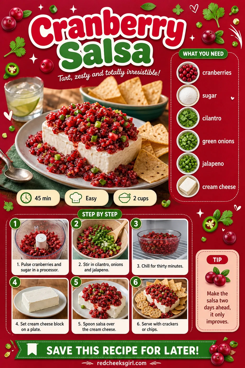 Cranberry Salsa Recipe Card printable sheet — Printable recipe card for Cranberry Salsa. Christmas party appetizers