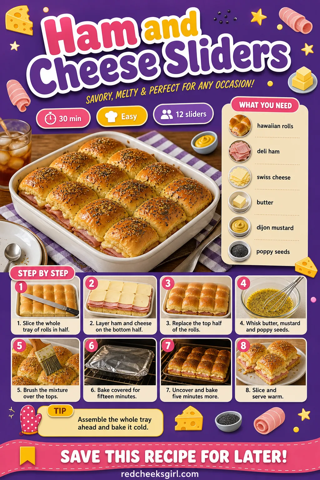 Ham and Cheese Sliders Recipe Card printable sheet — Printable recipe card for Ham and Cheese Sliders. Christmas party appetizers