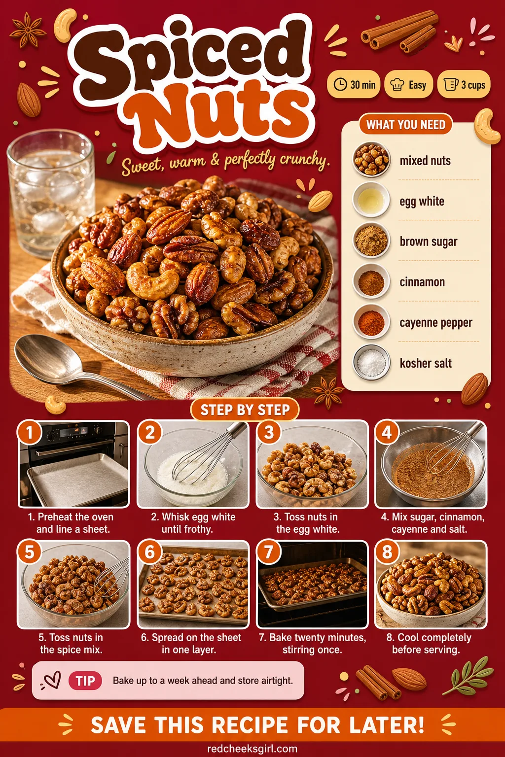 Spiced Nuts Recipe Card printable sheet — Printable recipe card for Spiced Nuts. Christmas party appetizers