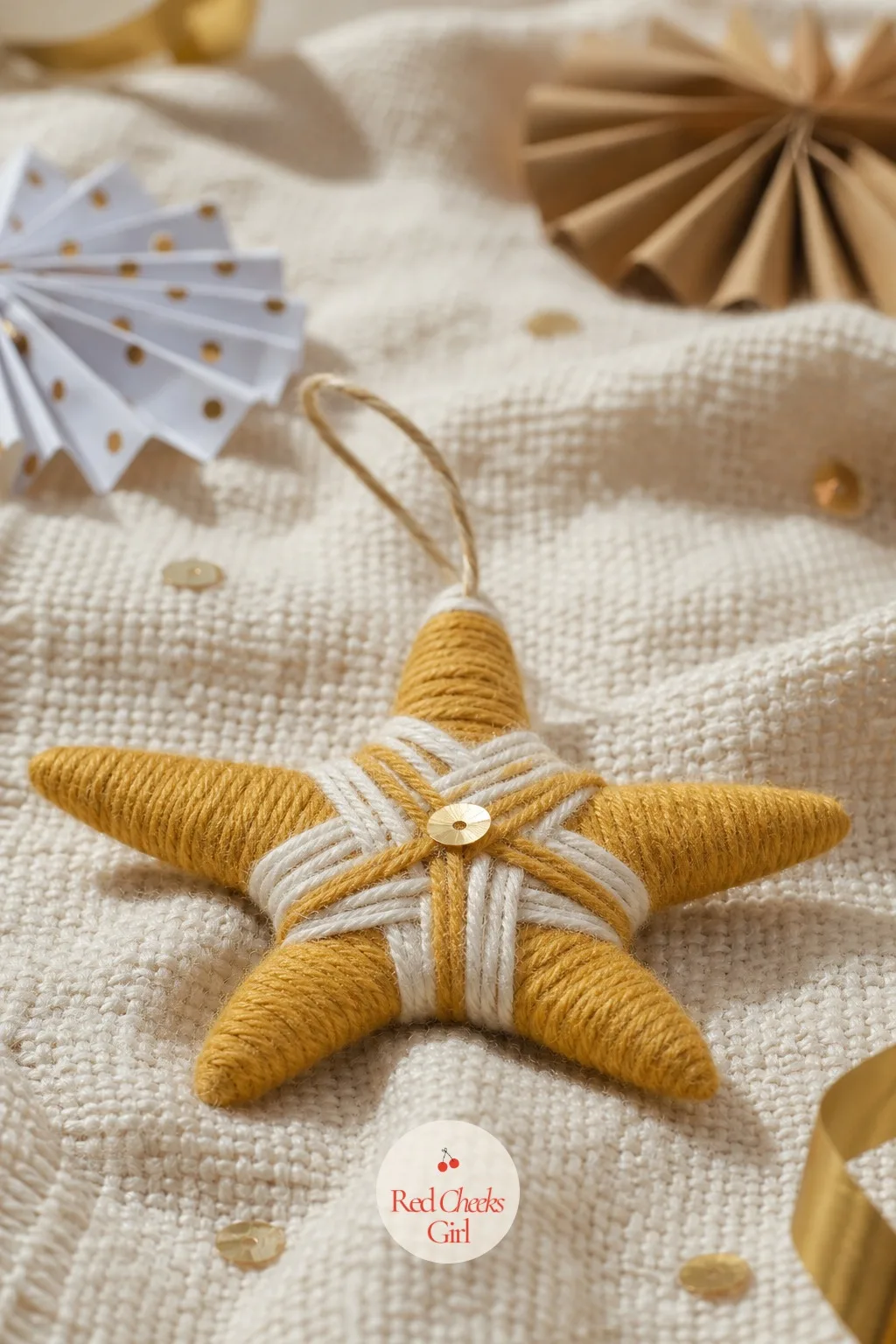 Yarn Wrapped Star Ornaments — A cardboard star cut from a cereal box looks like exactly that, cardboard, until yarn covers every inch of it. Christmas arts and