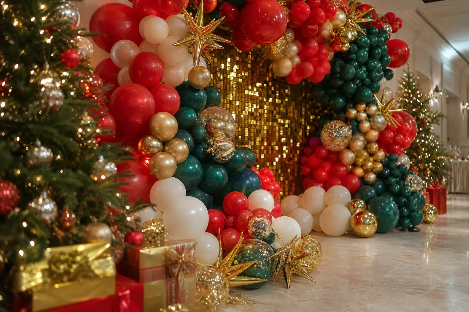 12 Christmas Balloon Backdrop Ideas for Photo Walls That Sparkle Like a Snow Globe