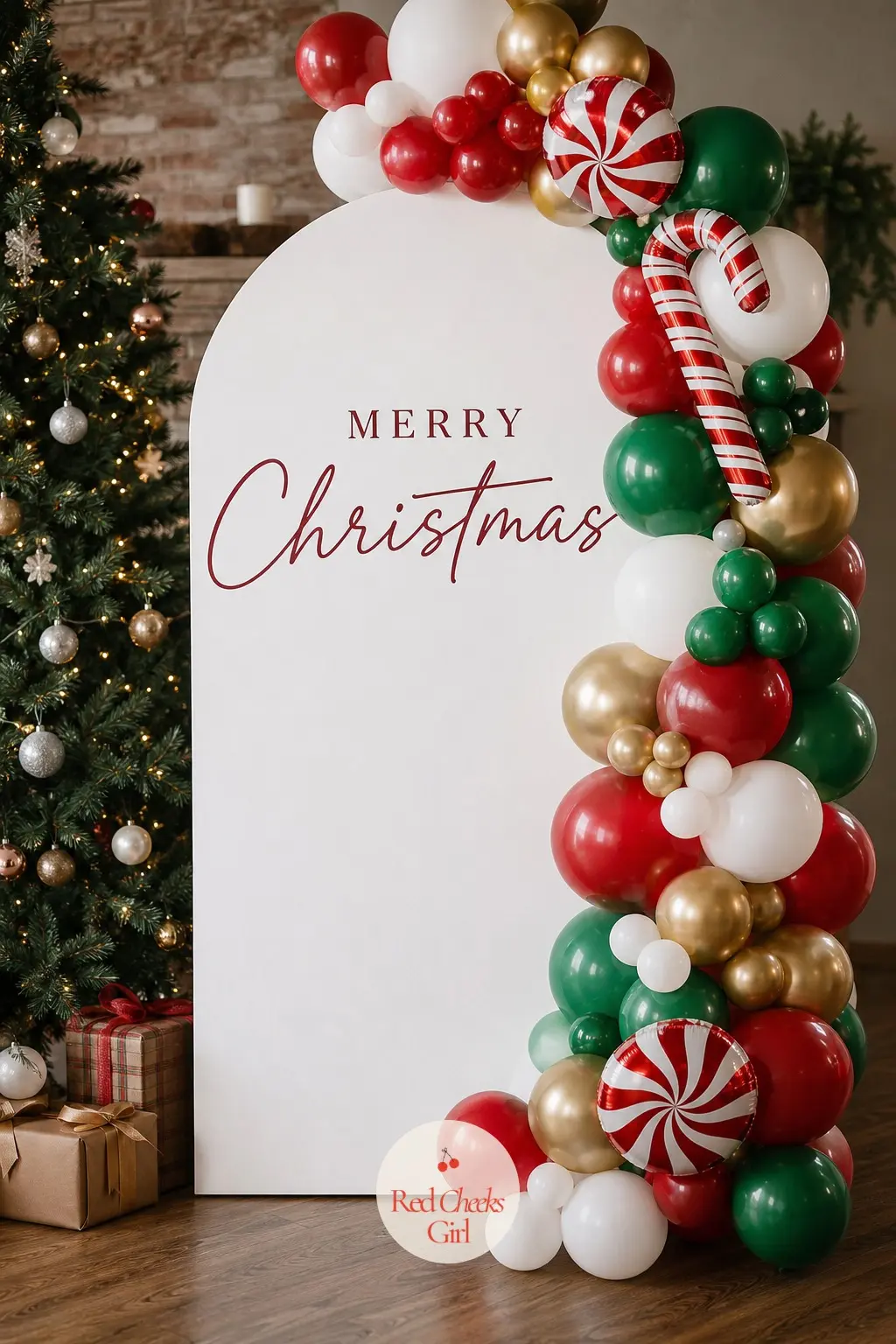 A Reusable Foam-Board Balloon Panel Stored Flat Between Parties — Cover a flat foam board panel, floor to top, in red and green balloons glued directly to the
