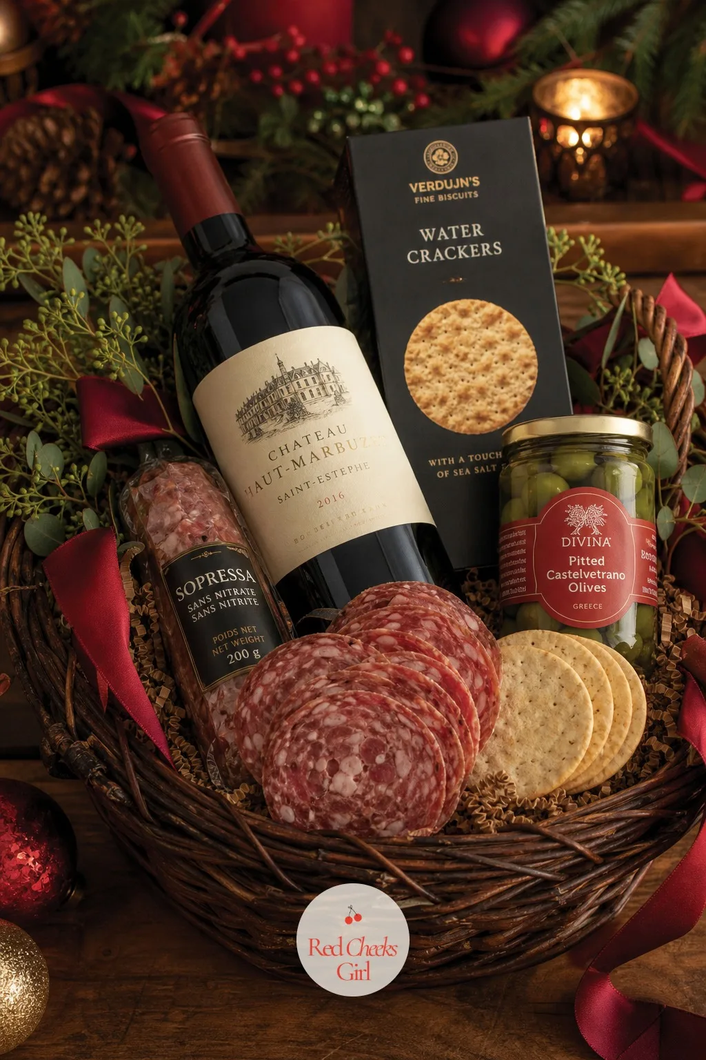 Charcuterie and Wine Basket — This is the one people reach for first at any gathering, which is exactly why it makes a good gift. Christmas basket gift ideas
