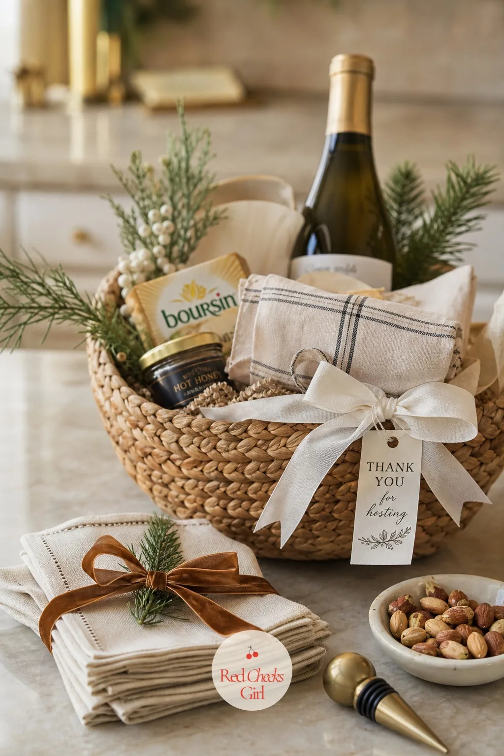 Hostess Thank You Basket — She is the one hosting everyone else's holiday and rarely gets anything back for it. Christmas basket gift ideas