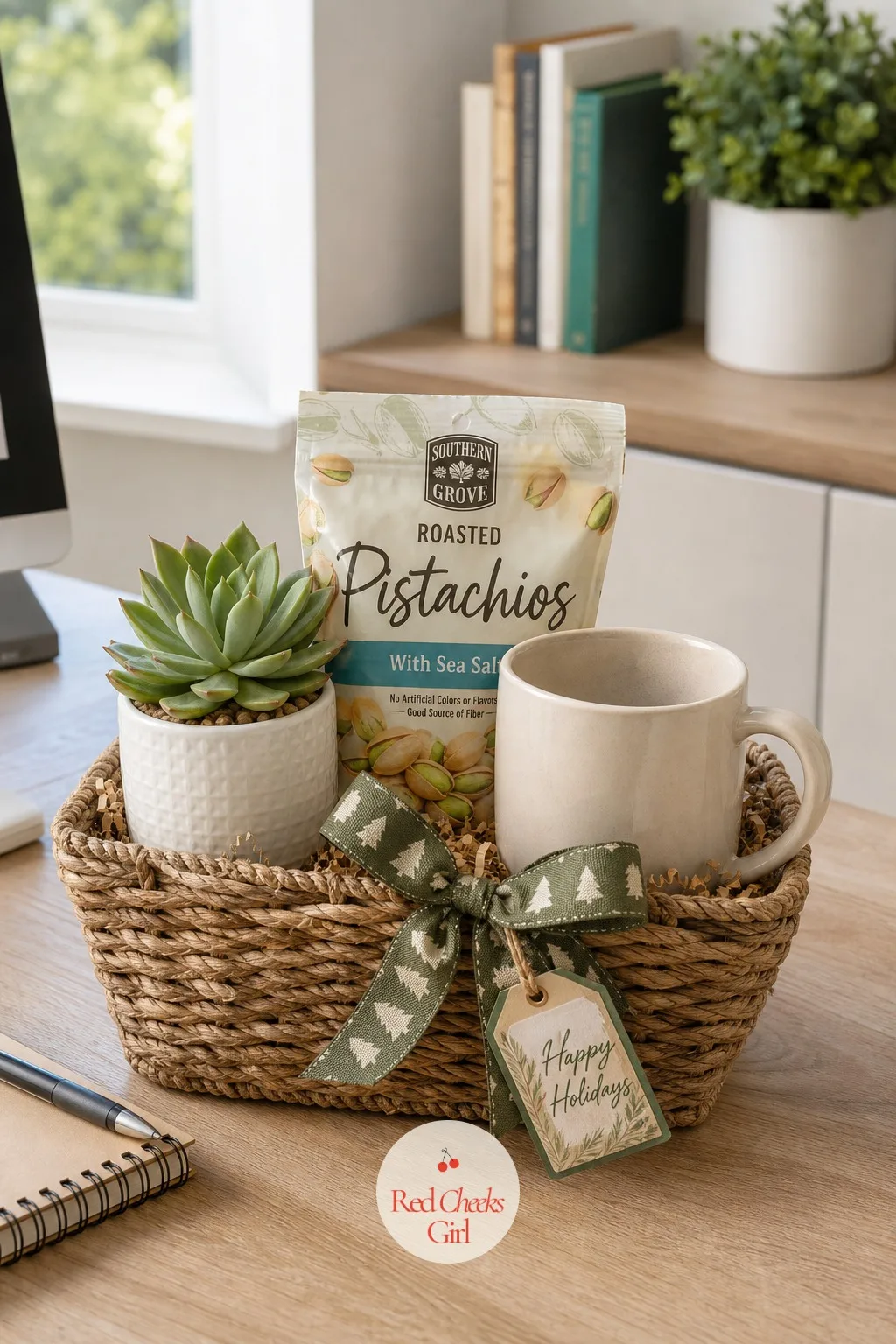 Office Desk Basket — For the coworker you like fine but do not know well enough to get personal. Christmas basket gift ideas