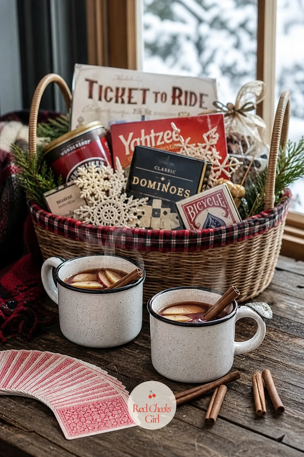 Snowed-In Game Basket — Some houses get an actual snow day and nowhere to be. Christmas basket gift ideas