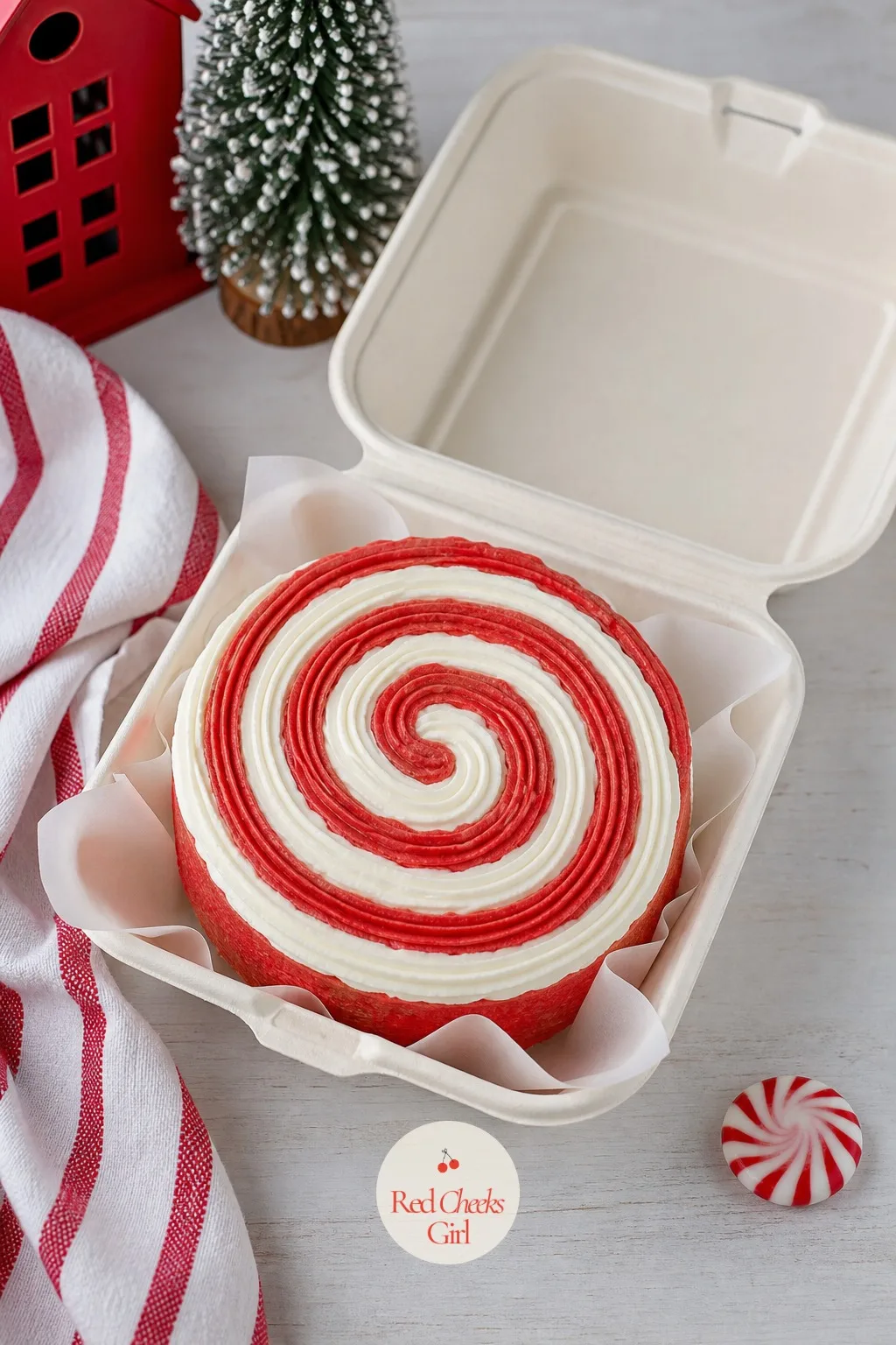 Candy Cane Stripe Bento — No piping tip at all for this one, just two bags of frosting and a steady hand with an offset spatula. Christmas bento cake