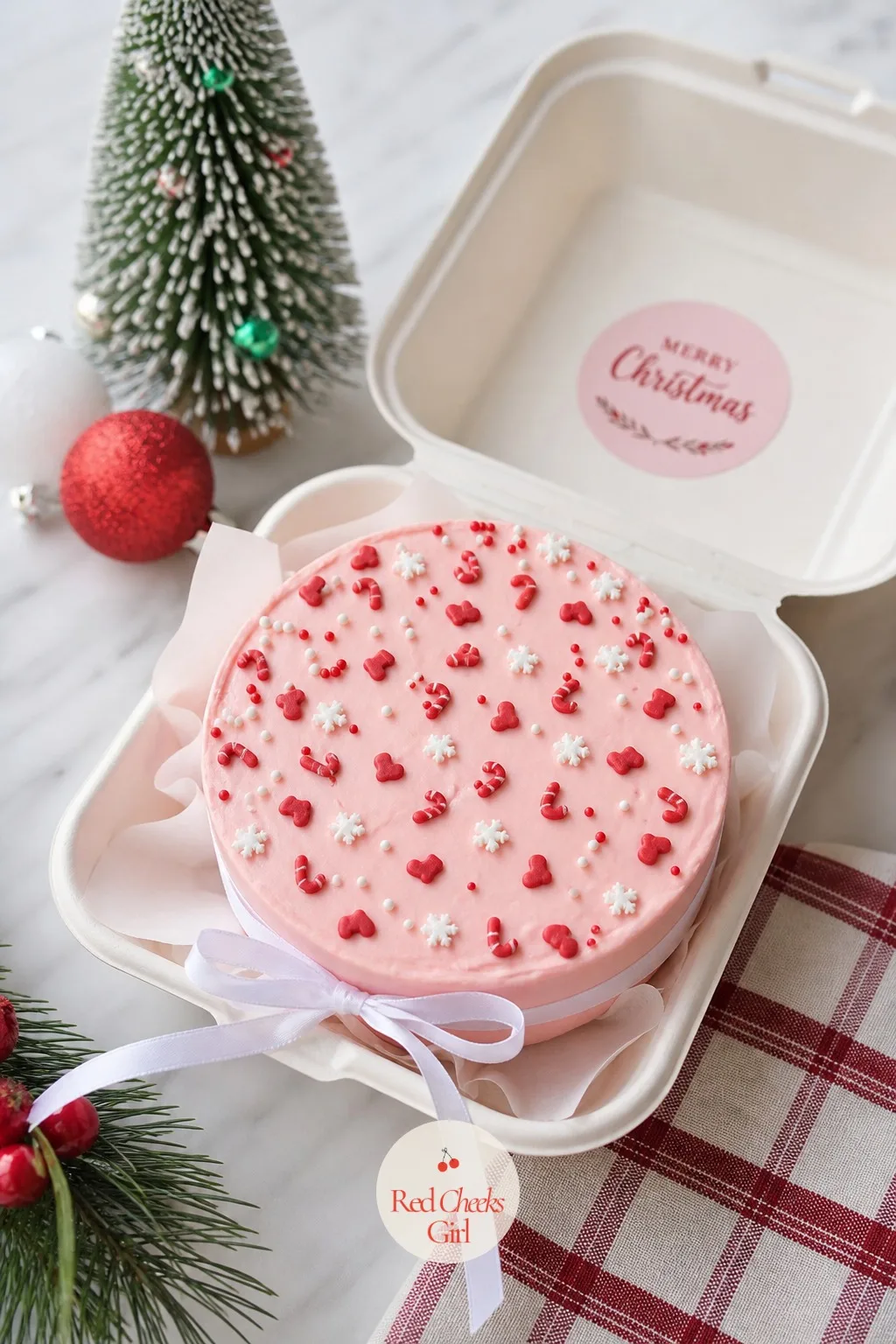 Pink Christmas Bento with Sprinkles — She wanted Christmas without going fully red and green, this is that cake. Christmas bento cake