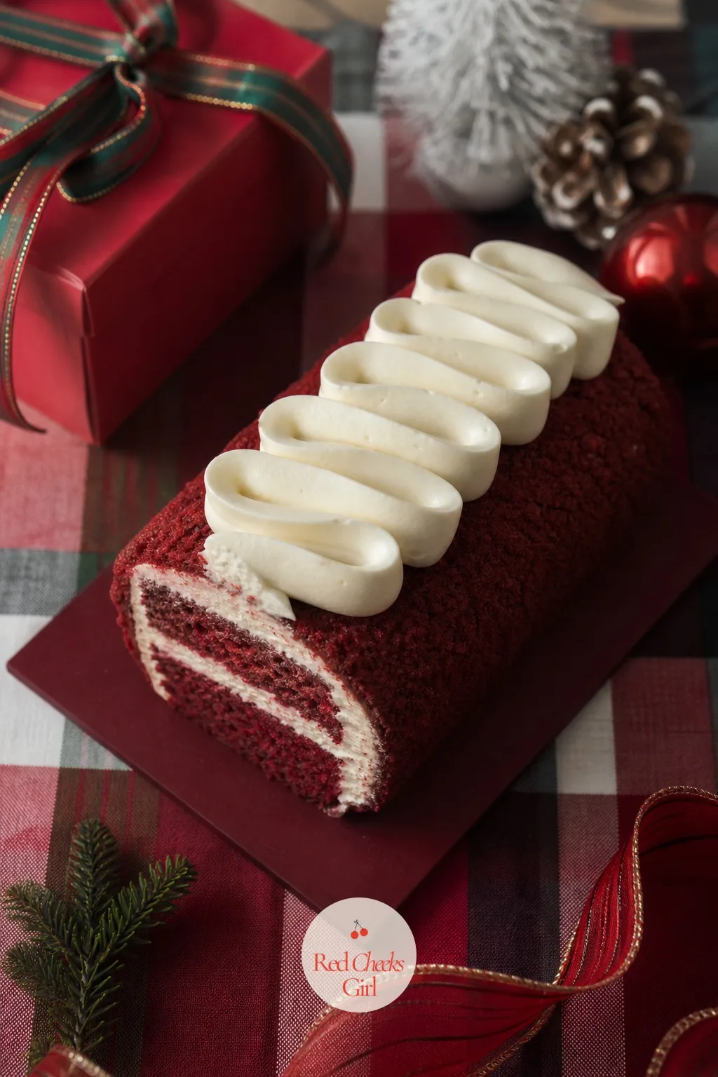 Red Velvet Ribbon Bento — Sometimes the cake itself is the decoration. Christmas bento cake