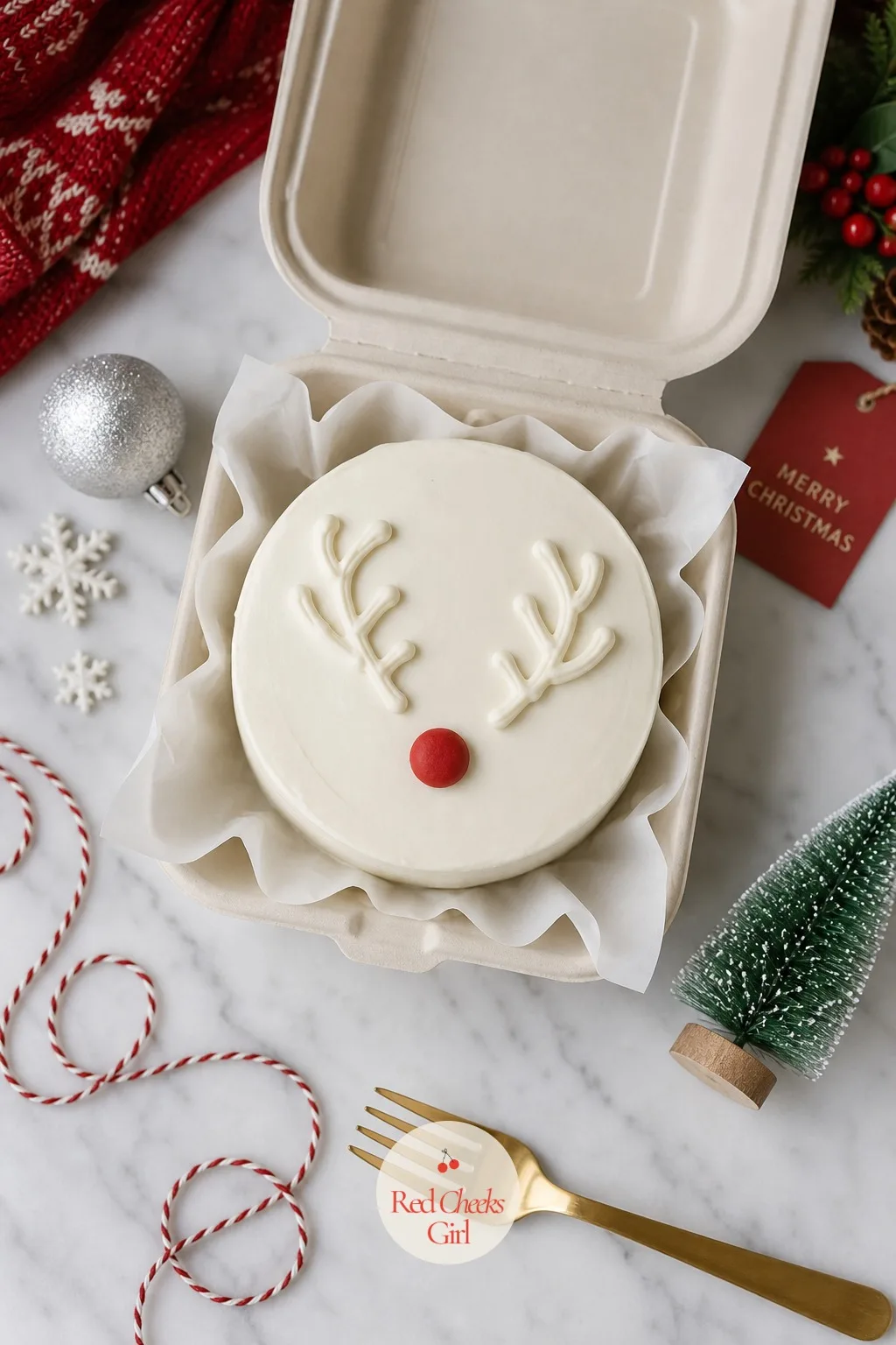 Reindeer Antler Bento — Two curved lines and a round nose, that is the entire design, which makes this the least fussy figure on the list. Christmas bento cake