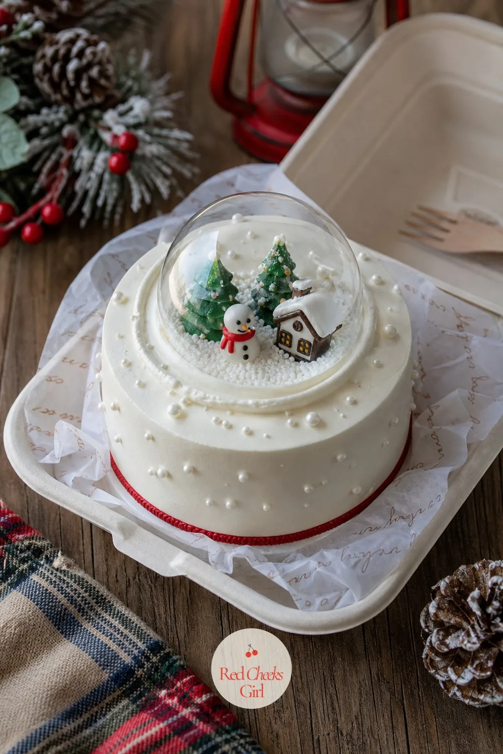 Snow Globe Bento — A snow globe has a dome and a base, which is really just two piping techniques stacked on one cake. Christmas bento cake