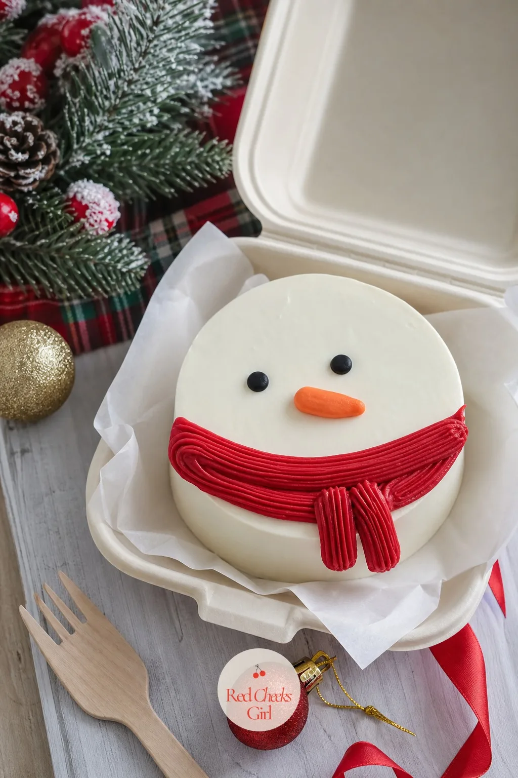 Snowman Face Bento — A face is more forgiving than you think, because a snowman is allowed to look a little lopsided. Christmas bento cake