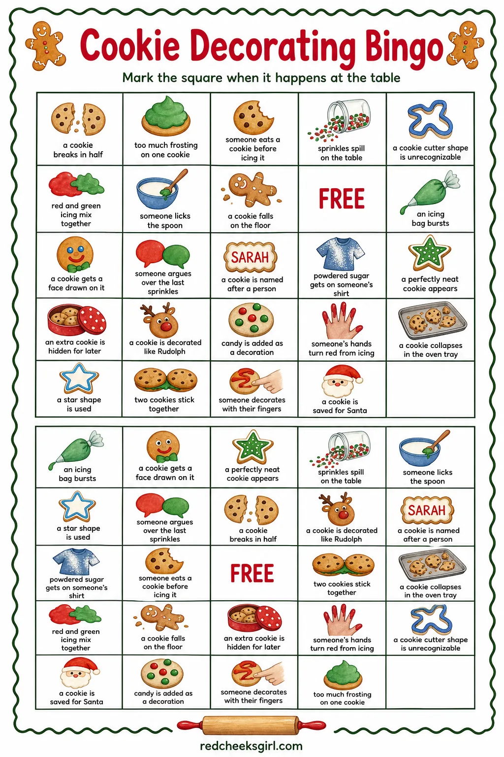 Cookie Decorating Bingo printable sheet — Set this next to the icing bowls and it turns a sticky kitchen afternoon into something with an actual goal, which