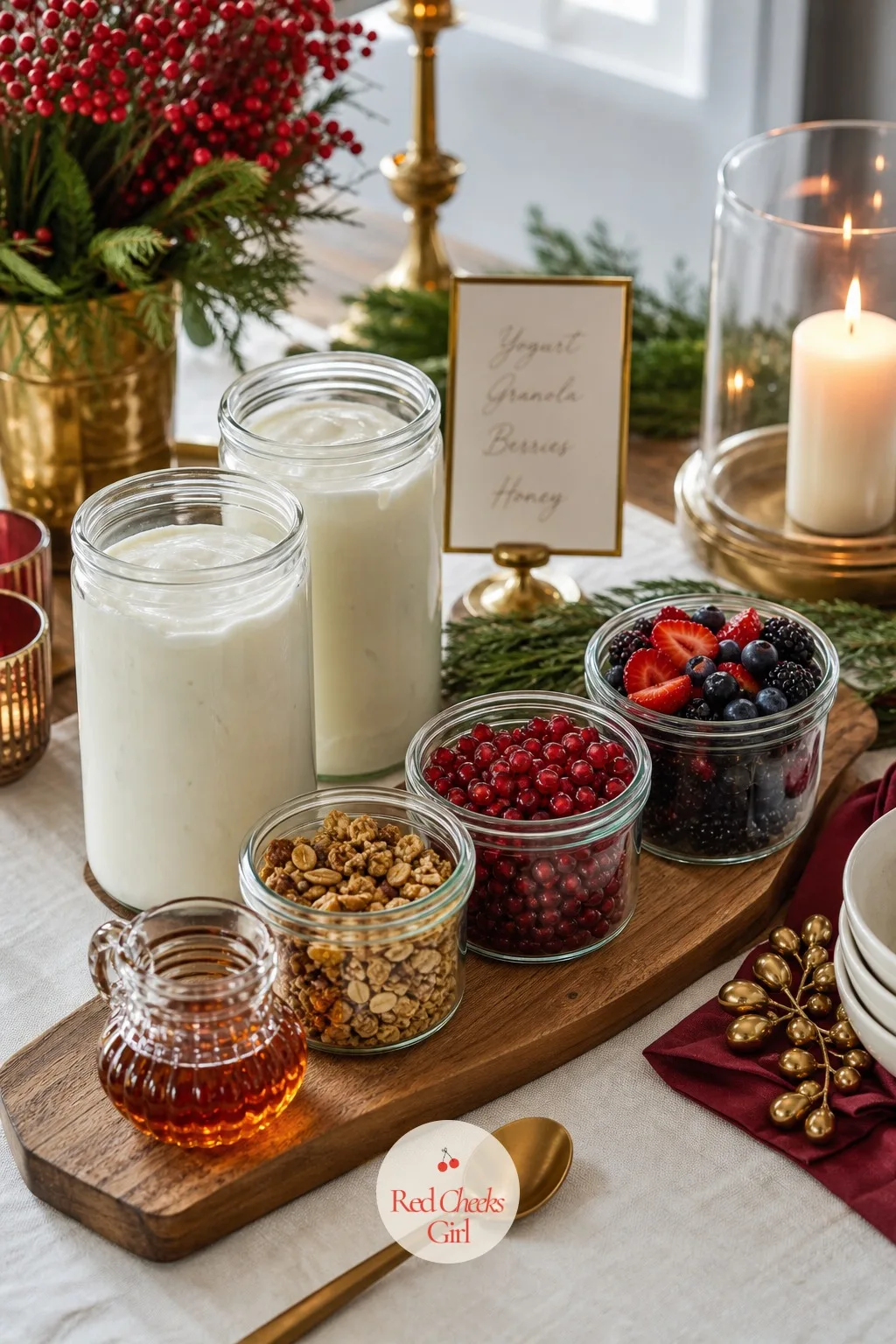 A Build-Your-Own Yogurt and Granola Bar in Glass Jars — Something on the table has to not be rich, or by eleven o'clock everyone is horizontal on the sofa