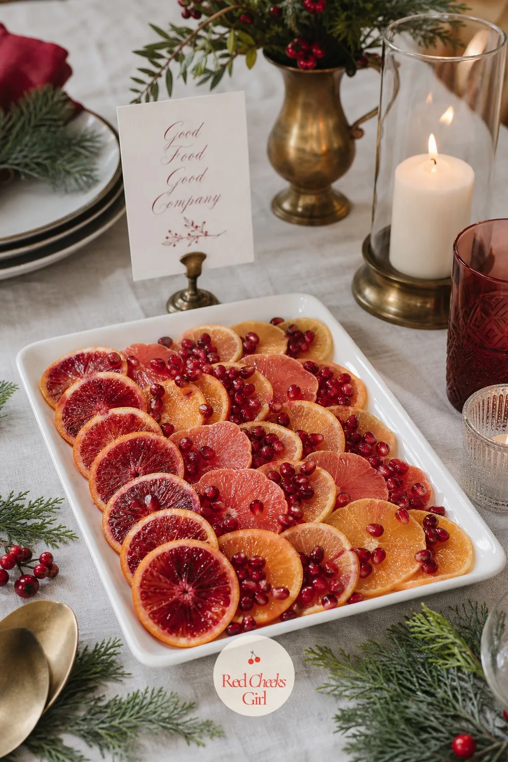 A Tray of Citrus and Pomegranate — This is the brightest thing on the table, and the one that actually gets eaten down to nothing by the end of the morning.