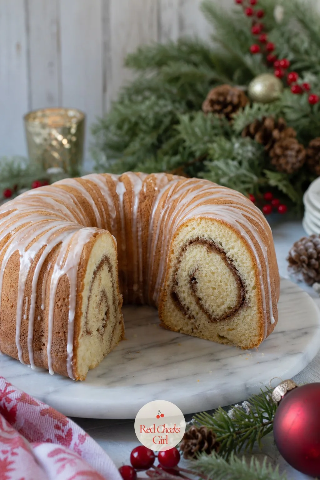 Cinnamon Swirl Bundt — The cake that looks like effort and takes almost none: a plain vanilla batter layered with a cinnamon sugar filling, swirled once with a