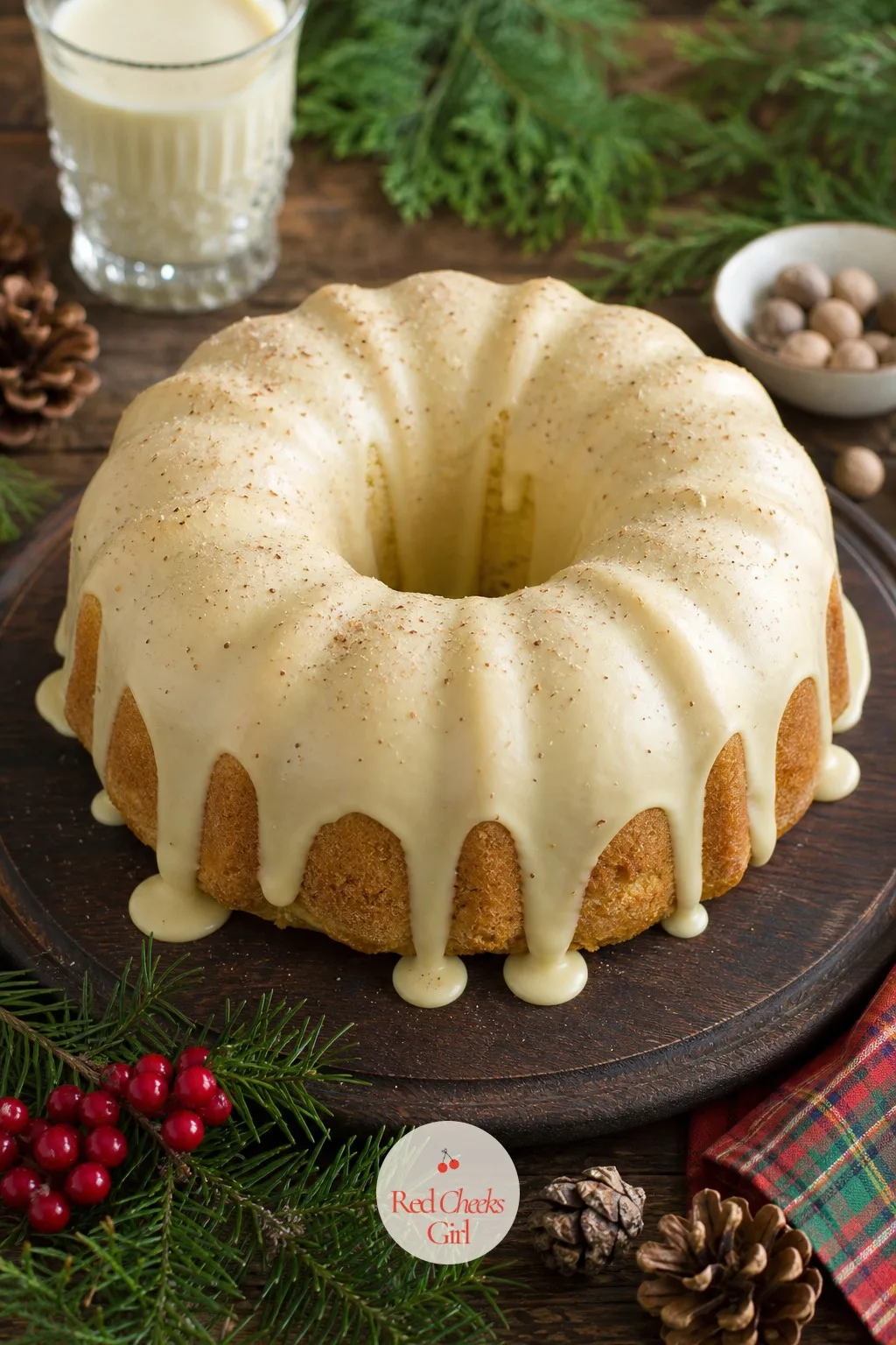 Eggnog Bundt — If there is a carton of eggnog going slightly unloved in your fridge door, this is where it goes instead of down the sink. Christmas bundt cake
