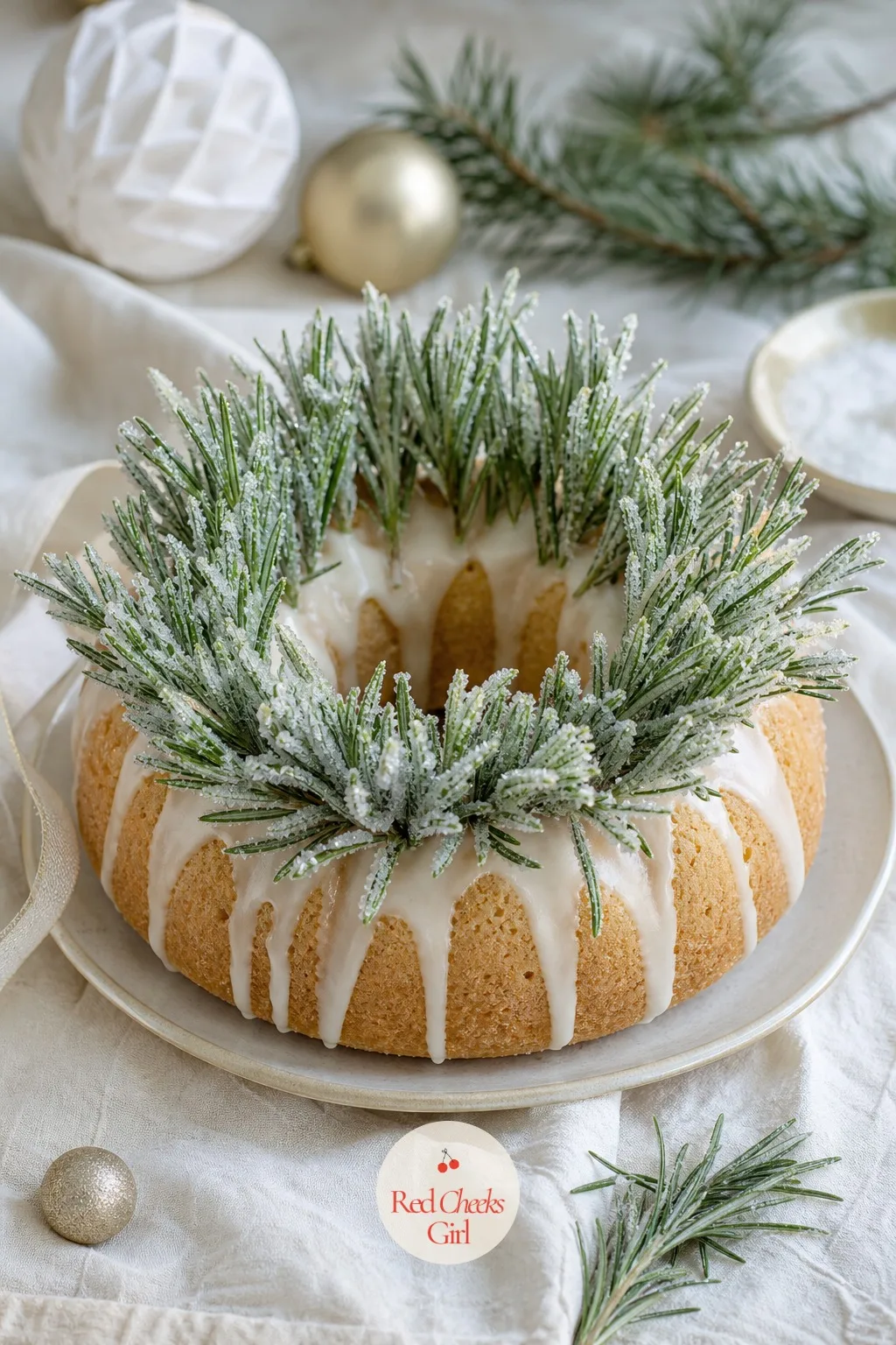 Sugared Rosemary Wreath Bundt — Here is the one that genuinely does look like a wreath before you have glazed a single thing: fresh rosemary sprigs, brushed