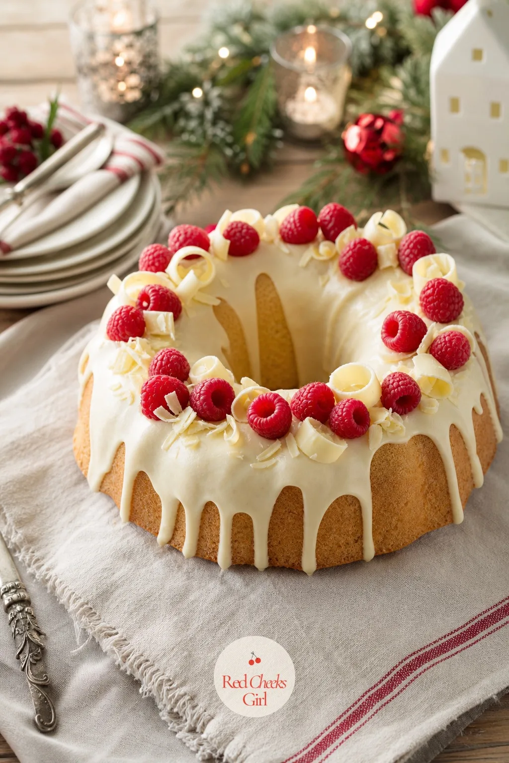White Chocolate Raspberry Bundt — This is the cake for the guest who claims not to like chocolate cake. Christmas bundt cake