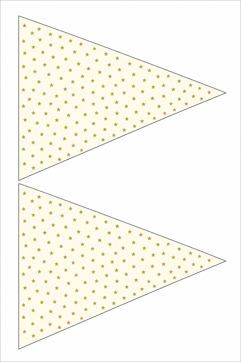 Gold Stars on Cream Bunting printable sheet — A classic triangle pennant in soft cream, scattered edge to edge with small gold stars rather than one big