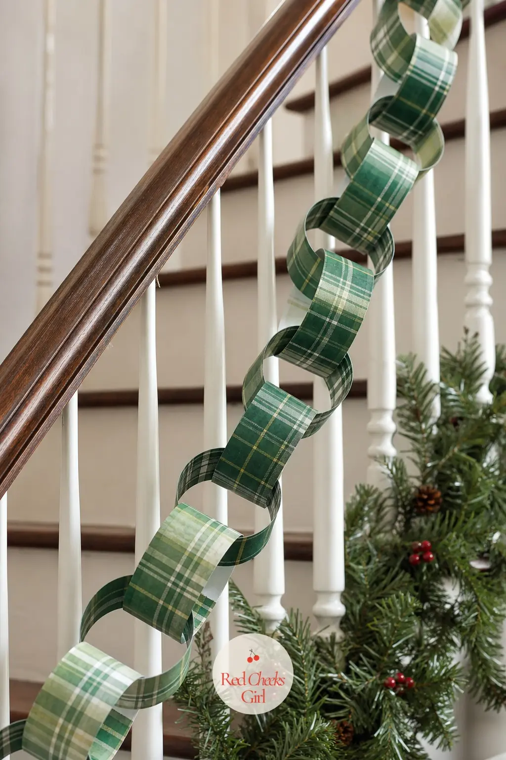 Green Tartan Bunting — Tartan plaid strips in forest green, the scale of the check shifting from strip to strip so the finished chain has some movement instead