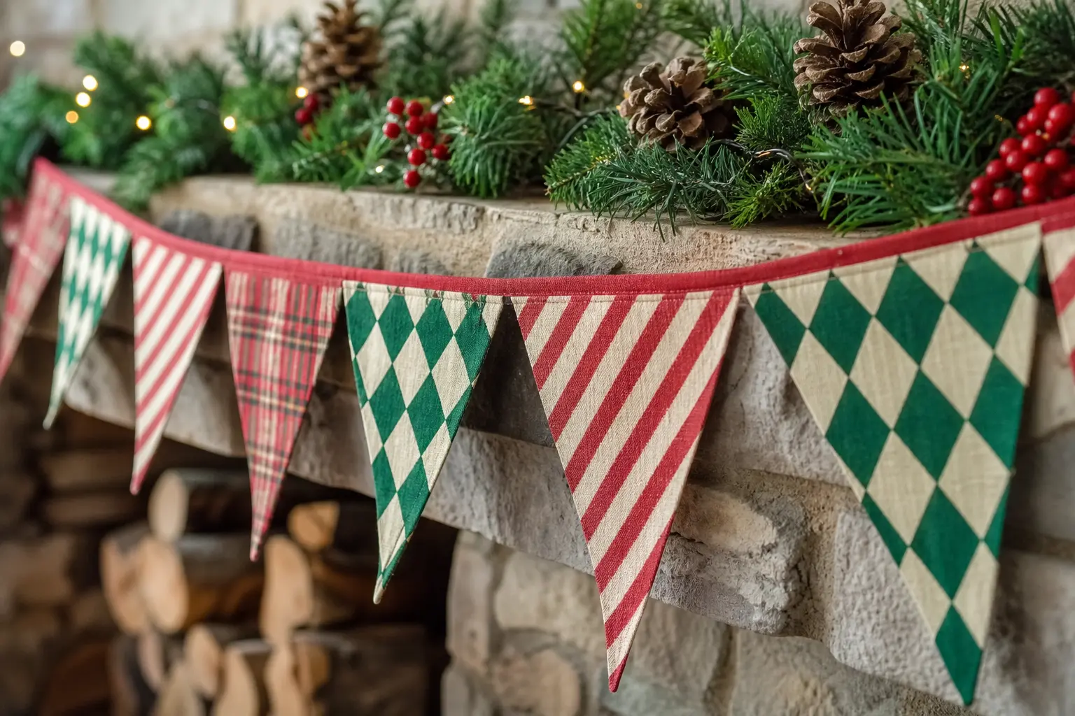 10 Free Printable Christmas Bunting Ideas With Harlequin Flags, Candy Stripes and Tartan