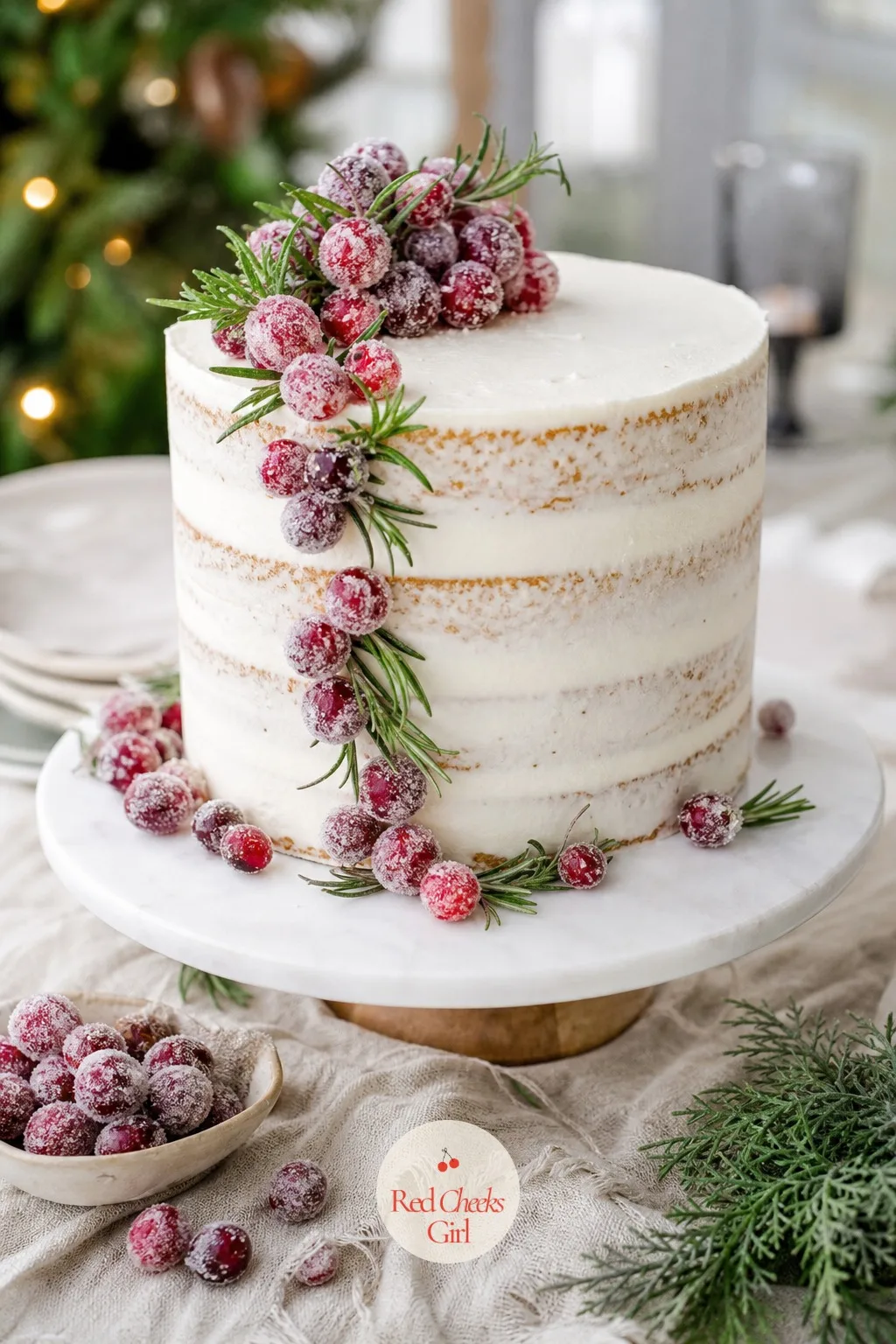 Naked Cake with Sugared Cranberries — Full frosting coverage is not for everyone, and she has said as much more than once. Christmas cake designs
