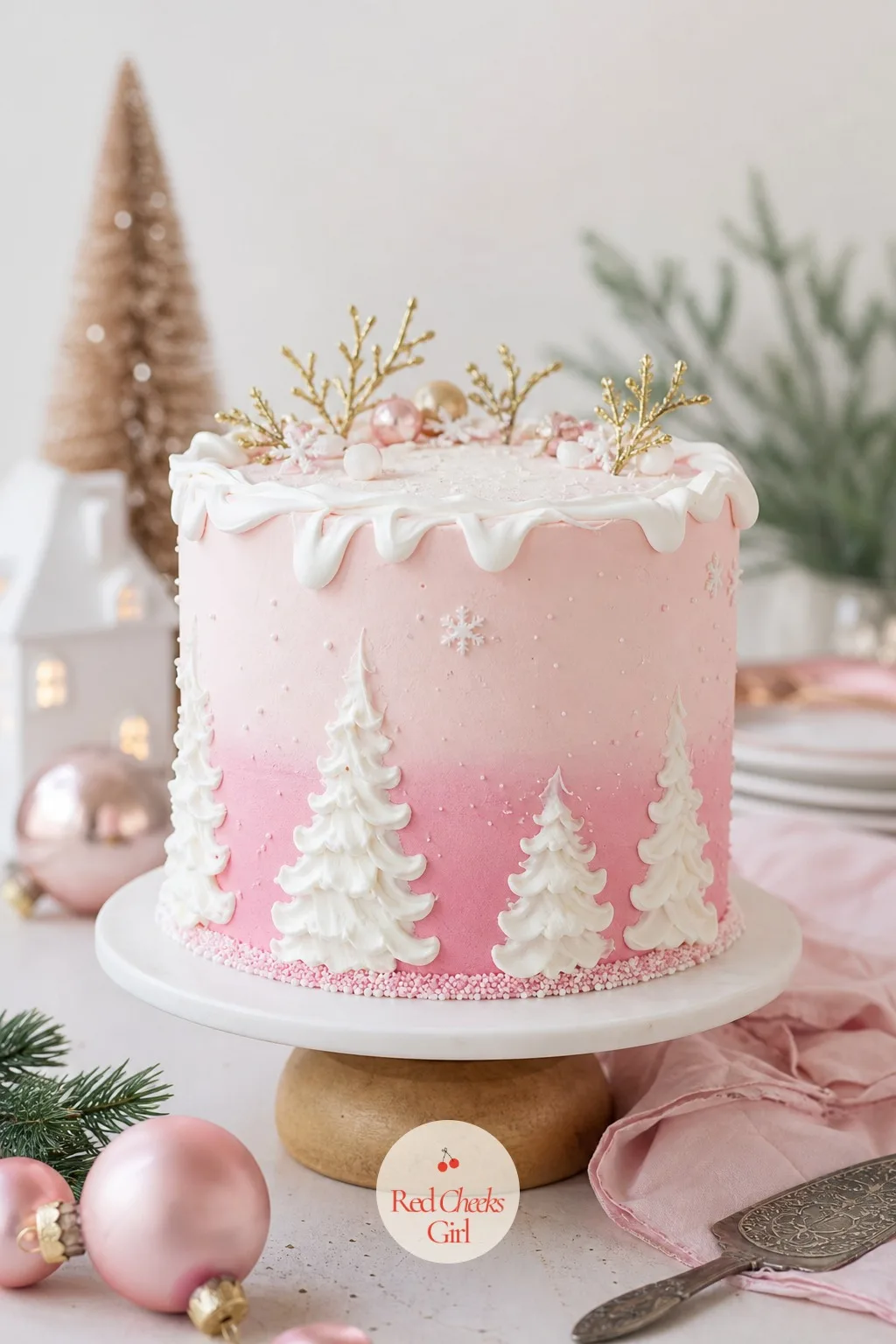Pink Christmas Cake — Red and green every single year starts to feel less like tradition and more like a rut. Christmas cake designs
