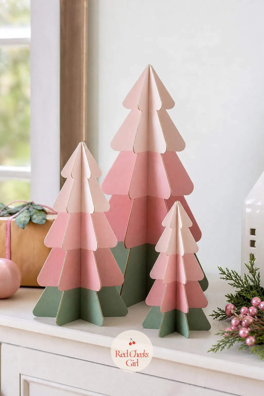 The Ombre Tabletop Tree Trio — A full-size tree floods a studio apartment or a desk that already carries too much. Christmas cardboard crafts