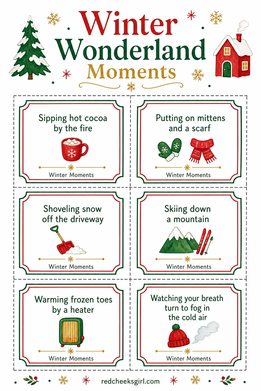 Winter Wonderland Moments Cards (Sheet 2) printable sheet. Christmas charades printable free