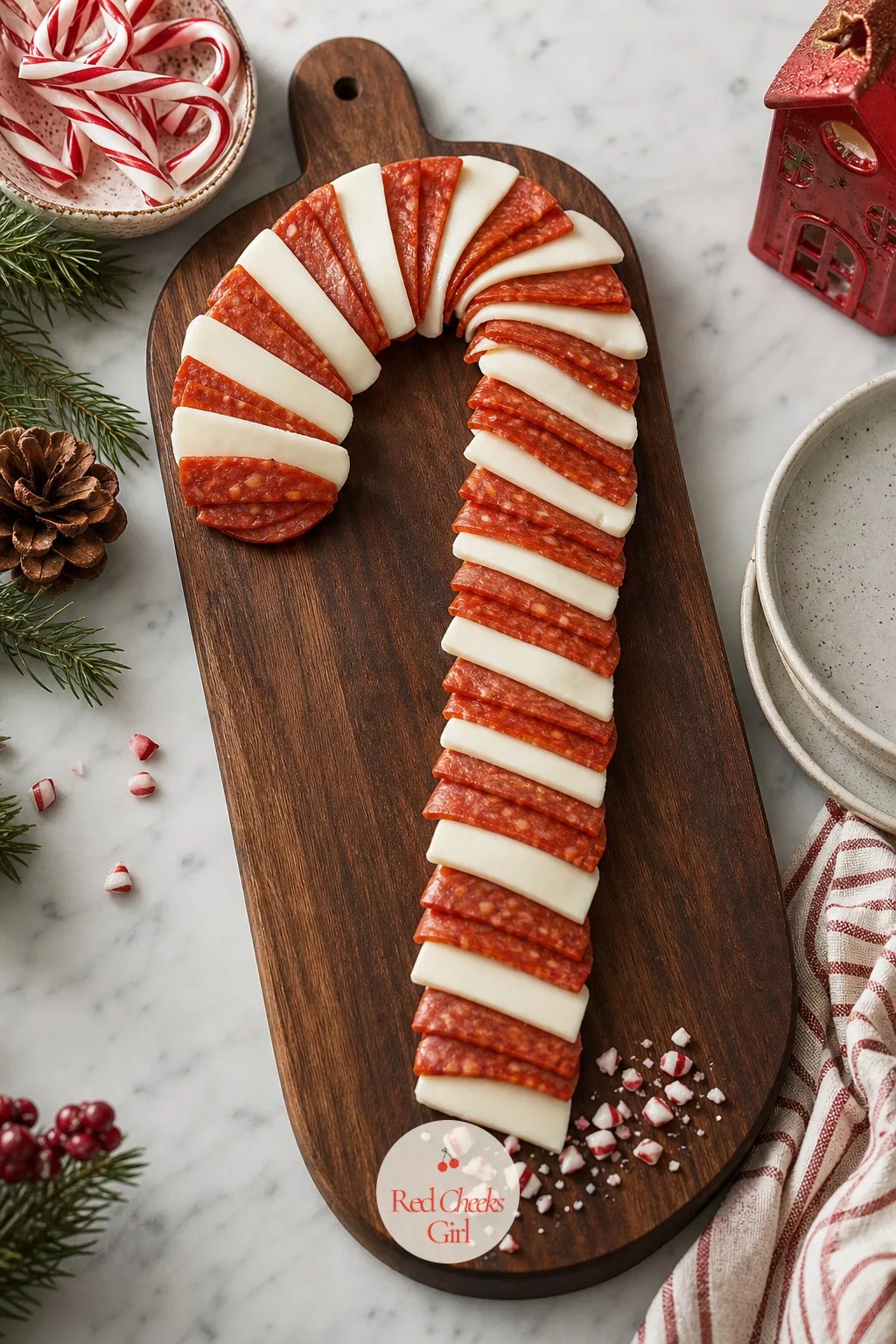 Candy Cane Board — She will ask how you got the stripes so even. Christmas charcuterie board