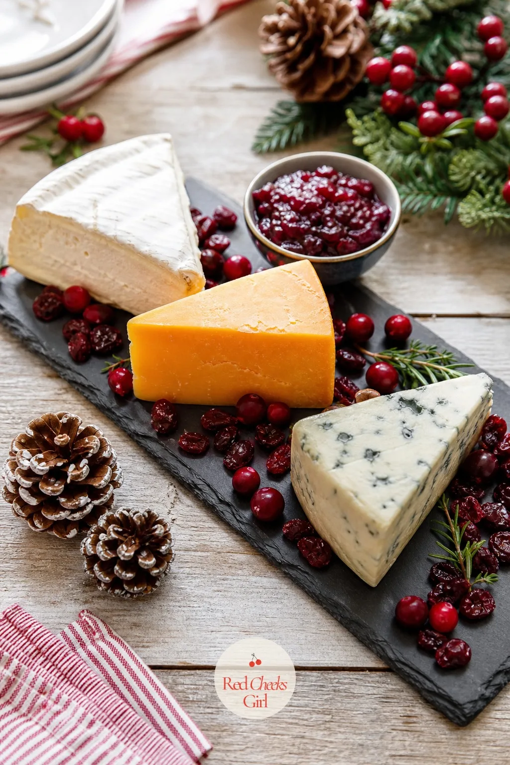 Cheese and Cranberry Board — No shape, no theme, just the pairing that never lets anyone down: good cheese and the tart snap of cranberries cutting through it.