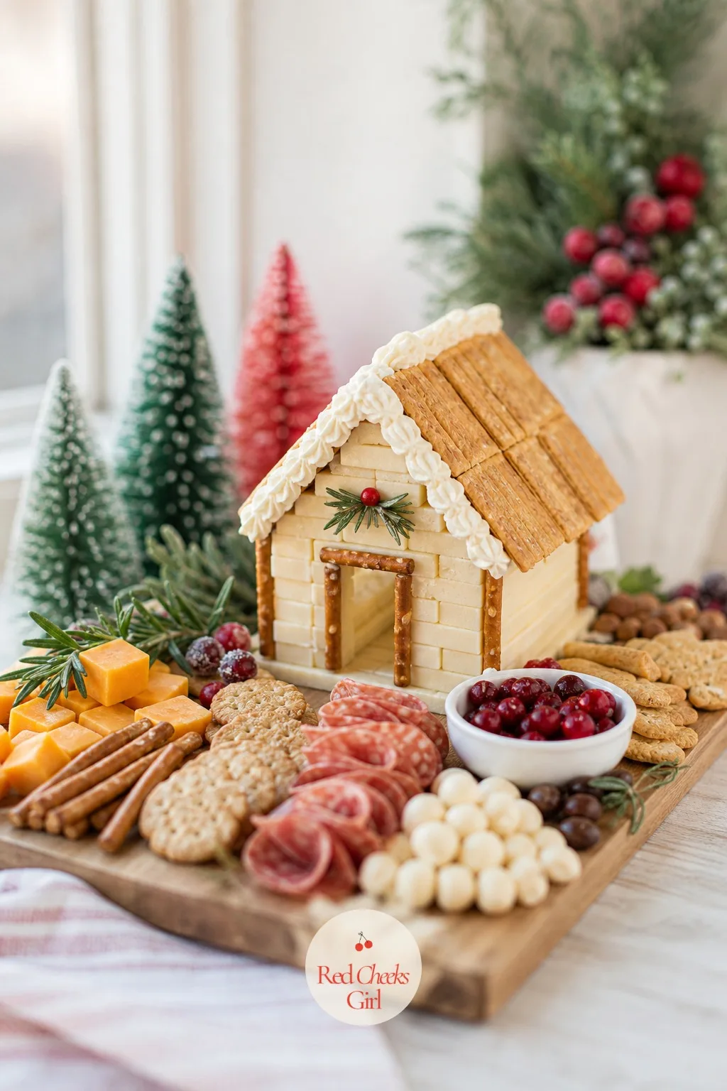 Gingerbread House Board — This is the savoury cousin of the cookie version, built from crackers and cheese instead of icing and sugar. Christmas charcuterie